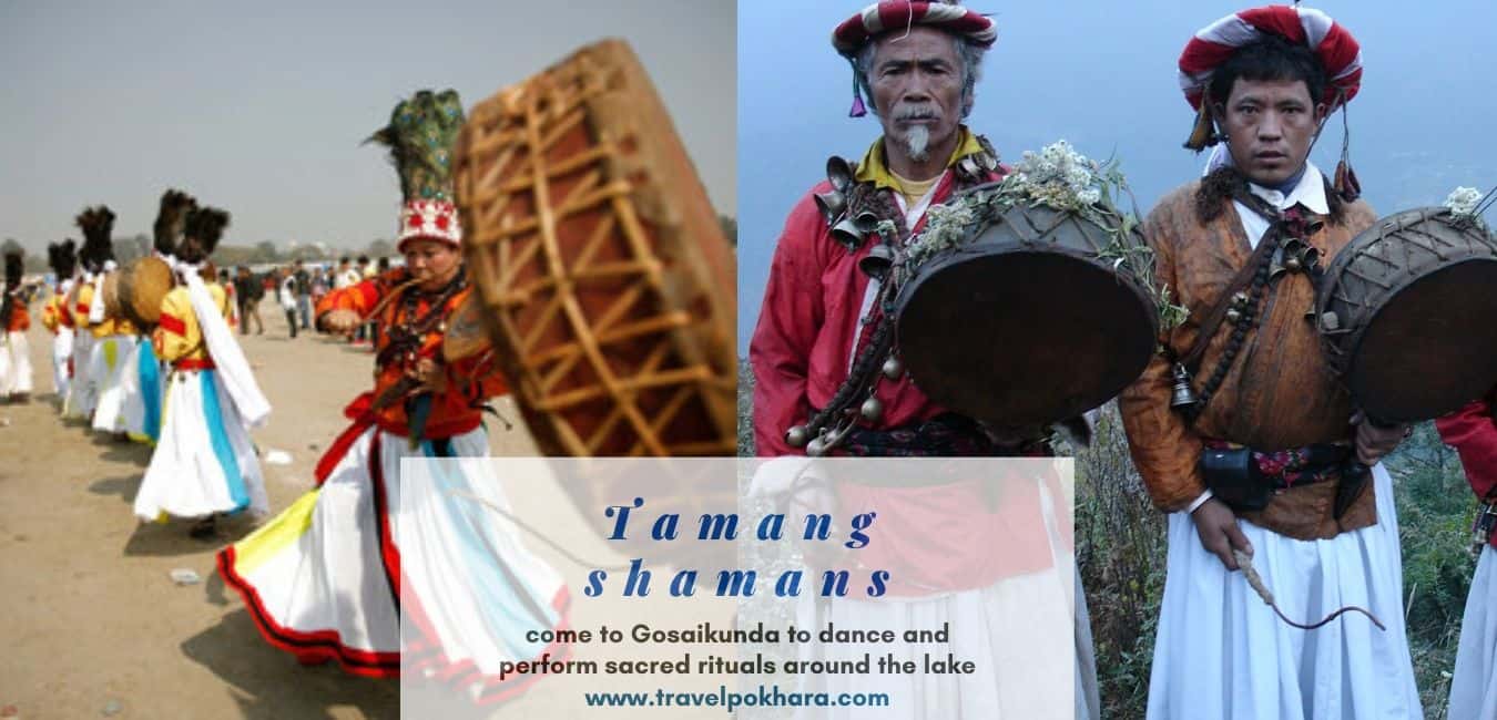 taman shaman come to Gosaikunda to dance and perform sacred rituals around the lake